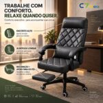 Cadeira Escritório C7 Neo Prestige preta, encosto alto, almofada lombar e reclinação