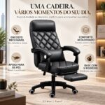 Cadeira Escritório C7 Neo Prestige preta, encosto reclinável e apoio para os pés