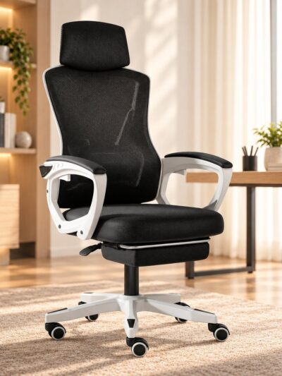 Cadeira Escritório Ergonômica C7 Neo Titan branca, ambientada
